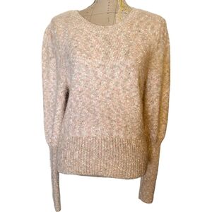 VERSONA Size Large Tan Pink Marled Soft Fluffy Puff Shoulder Long Cuff Sweater